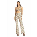 vintage plaid printed loose trousers