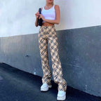 vintage plaid printed loose trousers