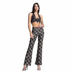 vintage plaid printed loose trousers