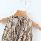 vintage plaid printed loose trousers