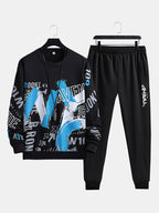 mens letter brush stroke print crew neck street two pieces outfits