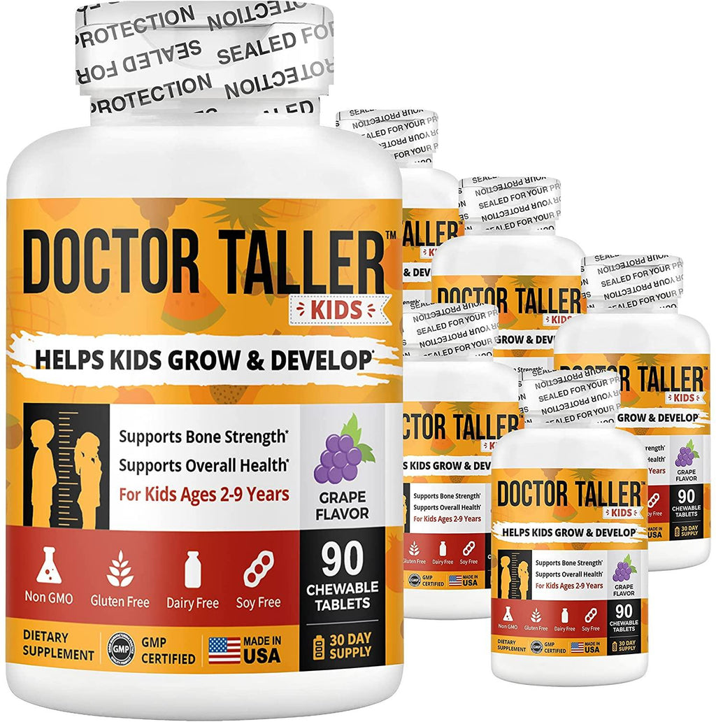 Doctor Taller Kids - Supplement Kids with Multivitamins and Multiminerals for Optimal Health - for Kids Ages 2 to 9 - Grape Flavor - 90 Vegan Chewable Tablets (Pack of 6)