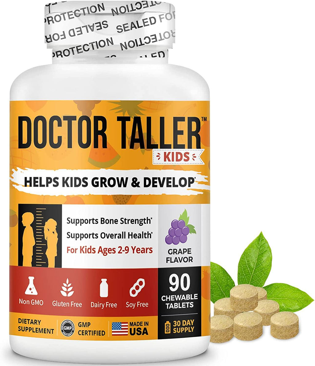 Doctor Taller Kids - Supplement Kids with Multivitamins and Multiminerals for Optimal Health - for Kids Ages 2 to 9 - Grape Flavor - 90 Vegan Chewable Tablets (Pack of 6)