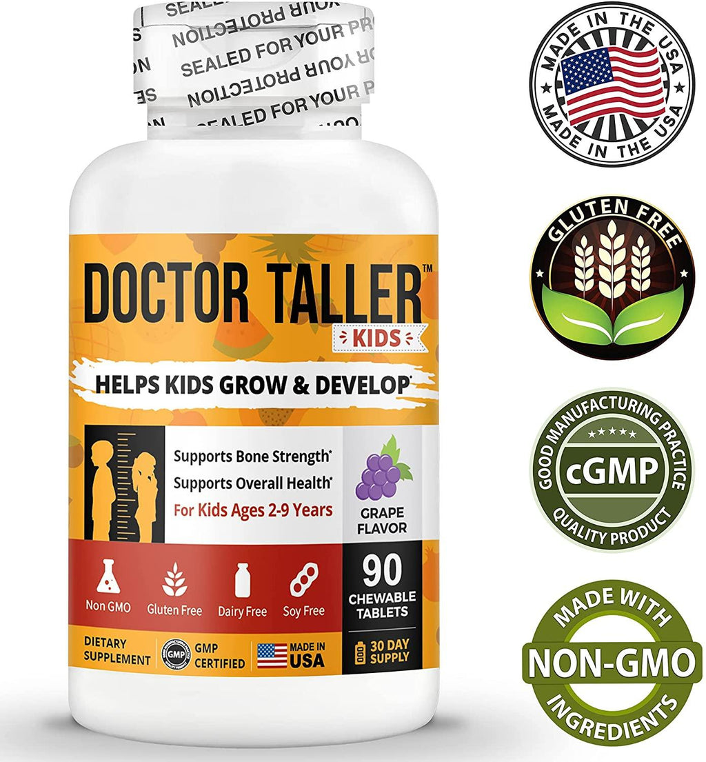 Doctor Taller Kids - Supplement Kids with Multivitamins and Multiminerals for Optimal Health - for Kids Ages 2 to 9 - Grape Flavor - 90 Vegan Chewable Tablets (Pack of 6)