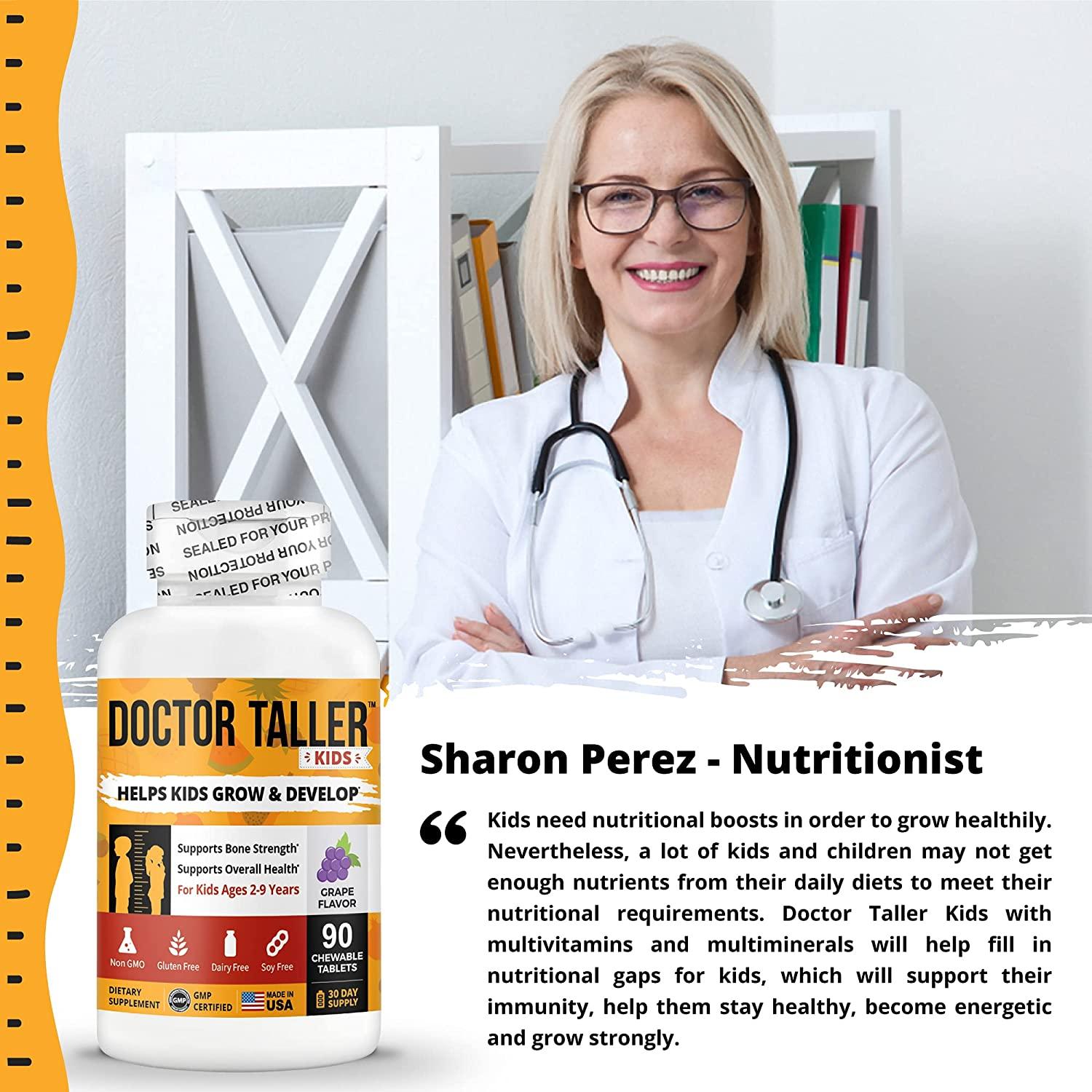 Doctor Taller Kids - Supplement Kids with Multivitamins and Multiminerals for Optimal Health - for Kids Ages 2 to 9 - Grape Flavor - 90 Vegan Chewable Tablets (Pack of 6)
