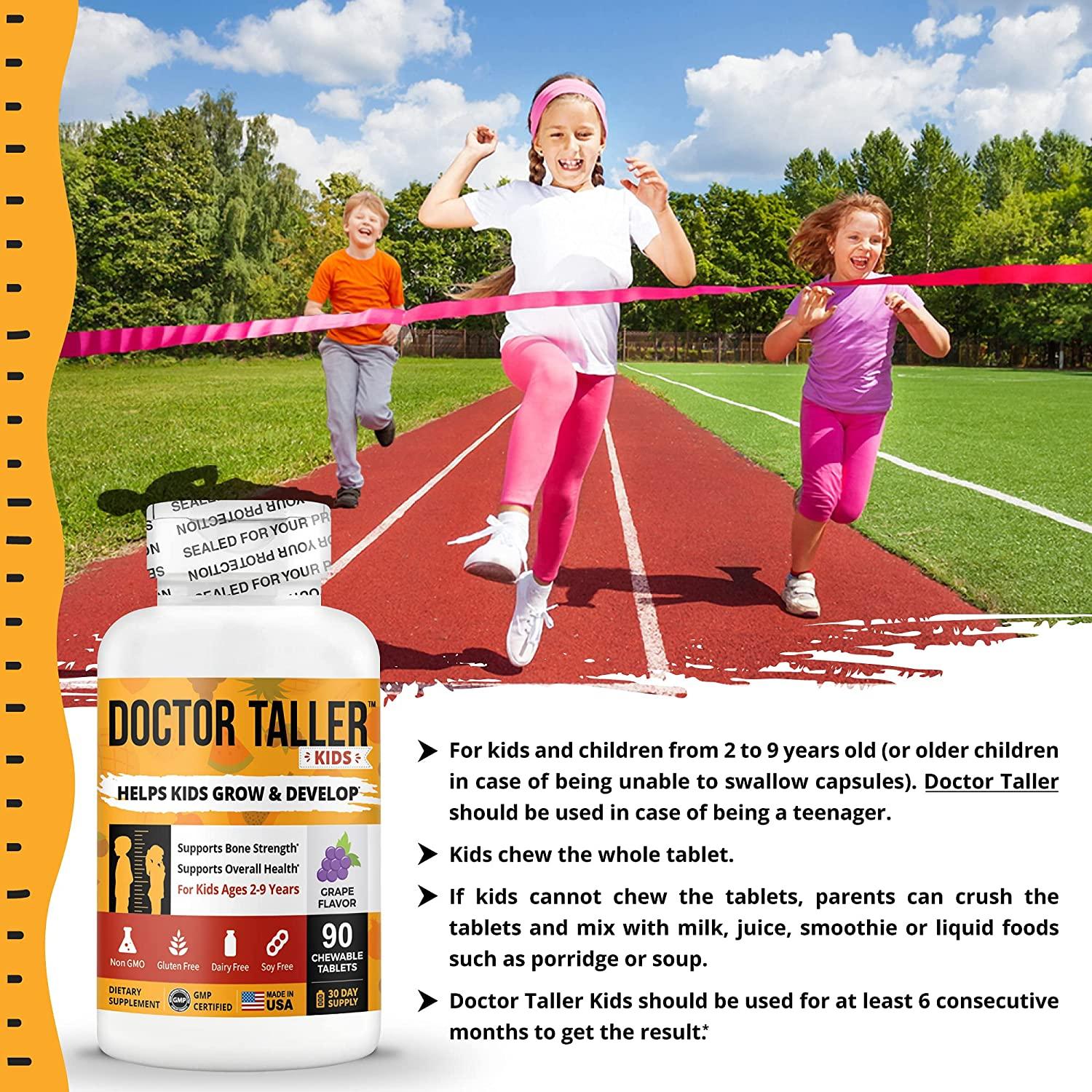 Doctor Taller Kids - Supplement Kids with Multivitamins and Multiminerals for Optimal Health - for Kids Ages 2 to 9 - Grape Flavor - 90 Vegan Chewable Tablets (Pack of 6)