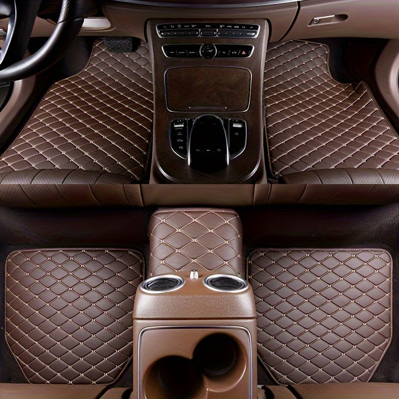 5-Piece Universal Waterproof Car Floor Mats - Perfect For Front &amp; Rear Vehicles - Faux Leather Car Carpet Accessories