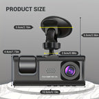 3 Channel Dash Cam Front And Rear Inside,1080P Dash Cam IR Night Vision, Loop Recording Car DVR Camera 3 Lens  With 2 Inch IPS Screen 3 Cameras Car Dashcam,car Black Box Recording At Same Time,Wide Angle Dashboard Camera Recorder
