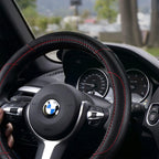 Leather Car Steering Wheel Cover, Non-Slip Car Wheel Cover Protector Breathable Microfiber Leather Universal Fit for Most Cars(Black)