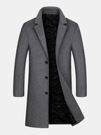 mens woolen pure color button up business casual mid-length overcoats