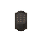 Camelot Aged Bronze Encode Smart Wi-Fi Deadbolt with Alarm and Camelot Handle Set with Accent Lever with Camelot Trim