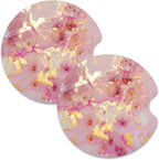 Nipichsha Car Cup Holder Coasters, 2 Pack Anti Slip Insert Coasters, Rubber Car Cup Mat with A Finger Notch, Cute Car Interior Accessories for Women Men(Gold Pink Marble)