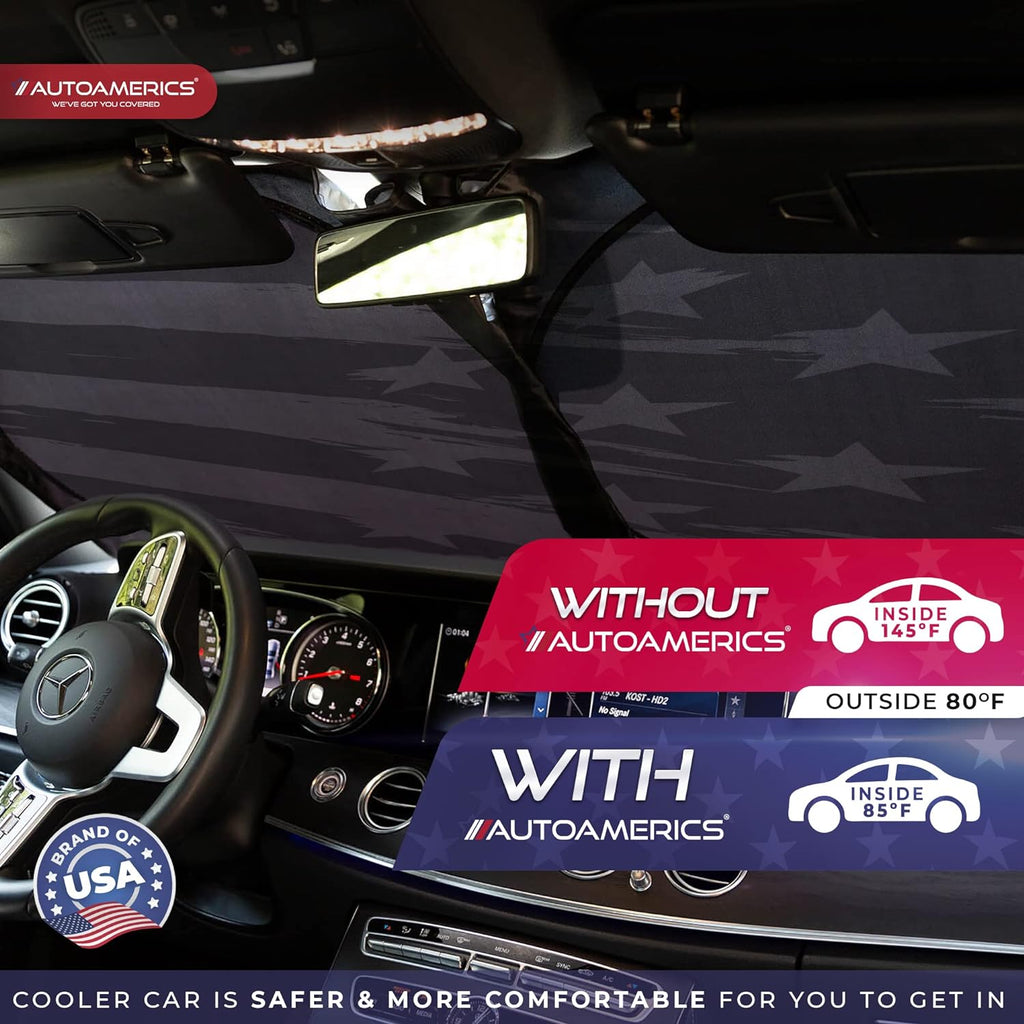 Autoamerics 1-Piece Windshield Sun Shade B&amp;W Art American Flag USA  - Foldable Car Front Window Sunshade for Most Sedans SUV Truck - Blocks Max UV Rays and Keeps Your Vehicle Cool - X-Large