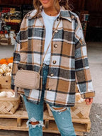 Long Sleeve Lapel Loose Plaid Shirt Jacket