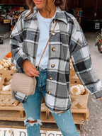 Long Sleeve Lapel Loose Plaid Shirt Jacket