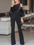 Solid Color Off-The-Shoulder Puff Sleeves Jumpsuit