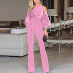 Solid Color Off-The-Shoulder Puff Sleeves Jumpsuit