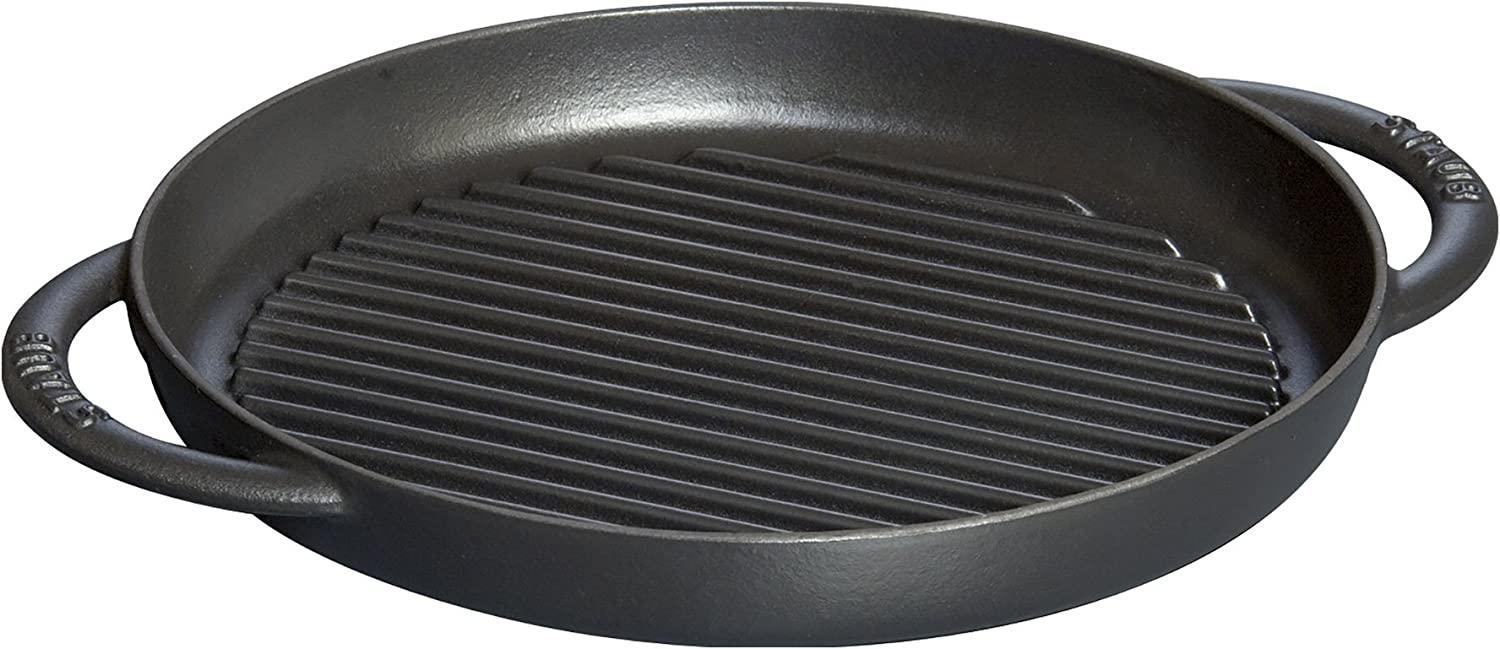 Staub Cast Iron 10-inch Pure Grill - Black Matte, Made in France