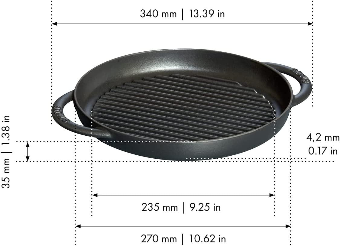 Staub Cast Iron 10-inch Pure Grill - Black Matte, Made in France