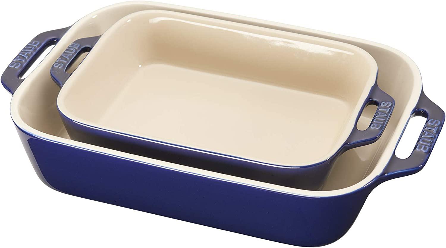 STAUB Ceramics Rectangular Baking Dish Set, 2 pc, Dark Blue