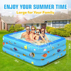 Luxby Inflatable Pool, Kiddie Pool Inflatable, Blow-up Pool, Swimming Pools for Kids and Adults, Family, Toddler Kids, Garden, Outdoor, Backyard, Indoor, 71" 55" 24"