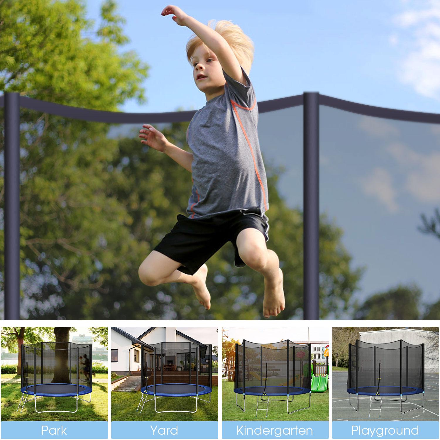 Trampoline with Enclosure Net, Outdoor Patio Fitness Kids Trampoline with PVC Spring Cover Padding, 330lbs Capacity Round Trampoline with Ladder, Recreational Trampoline for Backyard Park Patio, S1572