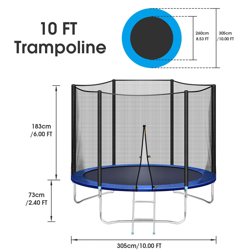 Trampoline with Enclosure Net, Outdoor Patio Fitness Kids Trampoline with PVC Spring Cover Padding, 330lbs Capacity Round Trampoline with Ladder, Recreational Trampoline for Backyard Park Patio, S1572