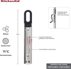 KitchenAid KQ907 Curved Stainless Steel Paddle Style Candy and Deep Fry Thermometer with pan clip, TEMPERATURE RANGE: 100F to 400F, Black