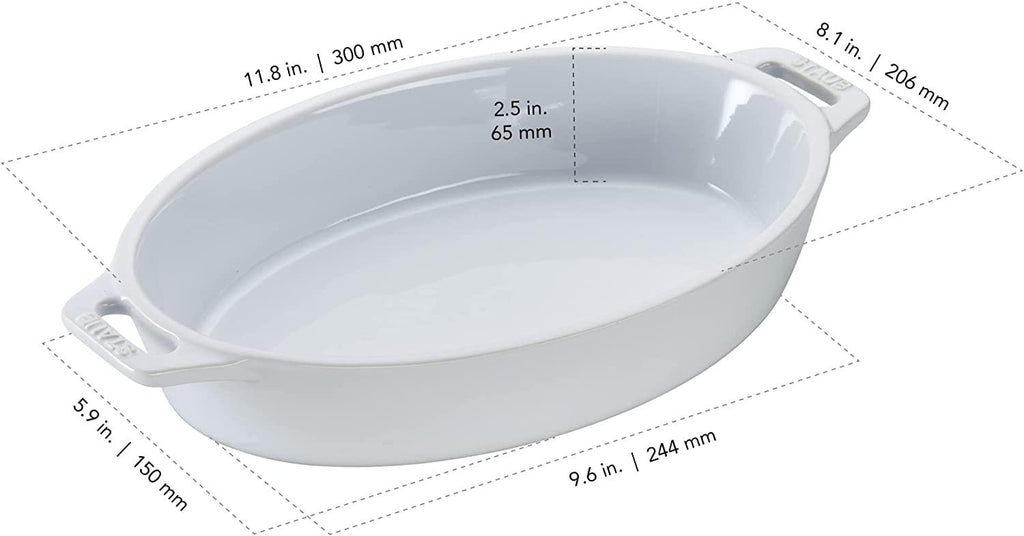 STAUB Ceramics Oval Baking Dish, 11-inch, White