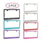 2pcs Luxurious Bling License Plate Frames - Handcrafted  Steel Frames with Artificial Diamonds - Sparkly Car License Plate Cover