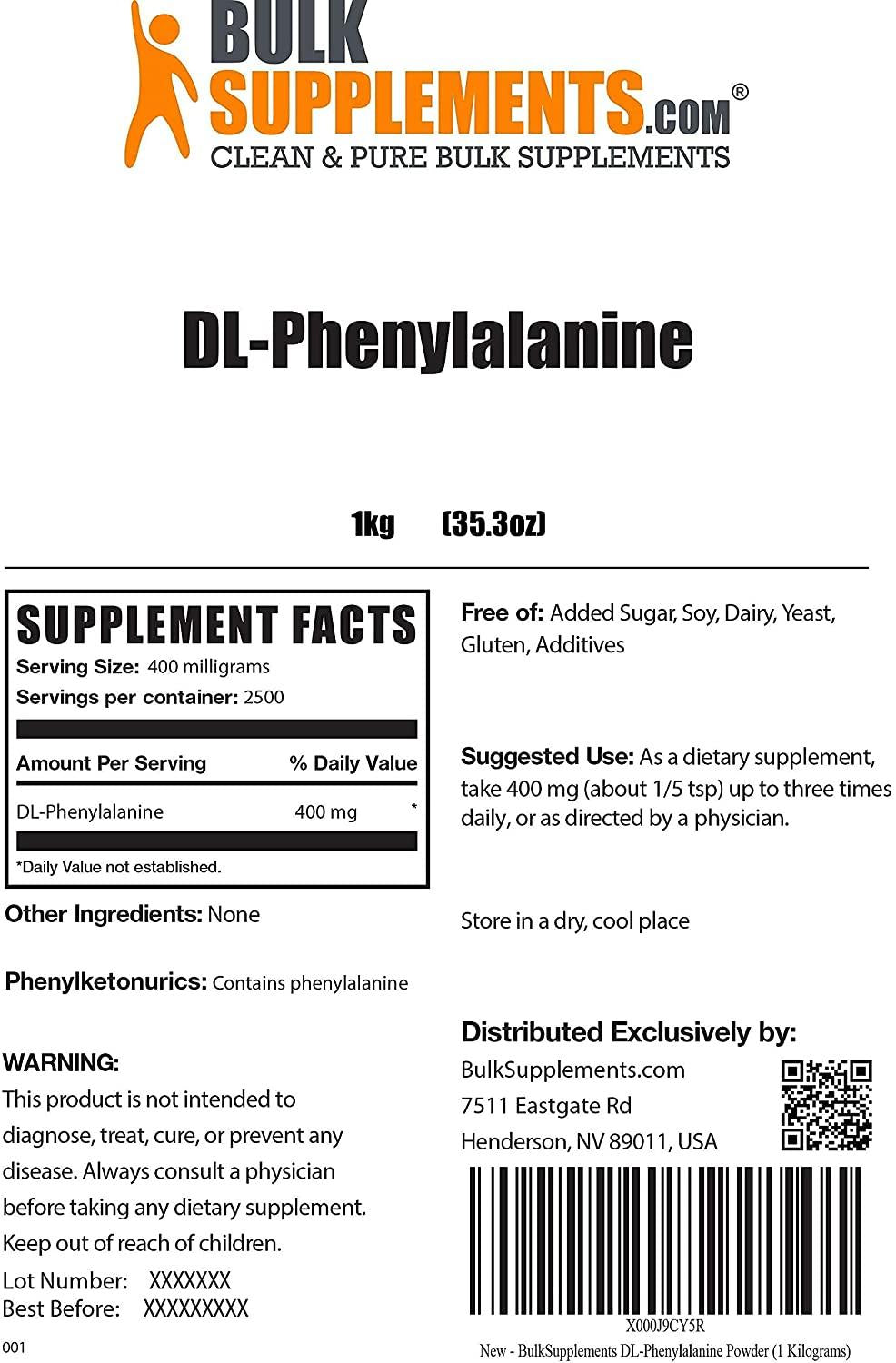 BulkSupplements.com DL-Phenylalanine Powder - Mood Boosting Supplement - Brain Supplements for Memory and Focus - Essential Amino Acid (5 Kilograms - 11 lbs)