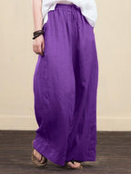 Wide-leg Plain Linen Pants
