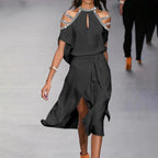 Fashion off-shoulder color matching dress