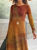 Casual Floral Print Crew Neck Long Sleeves Maxi Dress