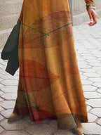 Casual Floral Print Crew Neck Long Sleeves Maxi Dress