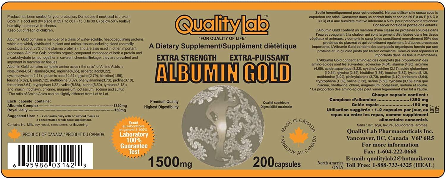 Qualitylab Albumin Gold 1500 mg 200 Capsules (Made in Canada)