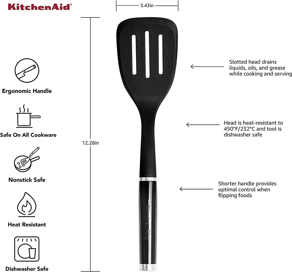 KitchenAid Gourmet Nylon Slotted Turner, one size, Matte Black