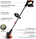 Battery-Powered Lawn Trimmer with Battery, Electric Lawn Mower, Light Battery-Powered Lawn Mower, Telescopic Handle with 21 V Lithium Battery and Charger, Electric Telescopic Handle with Mowing