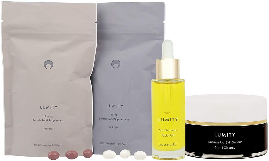 Ultimate Wellness Kit: LUMITY Morning & Night Female Supplements, Skin Nutrients Facial Oil and 4-in-1 Cleanse Trio for Women | Healthy Skin | Sleep, Energy & Immunity