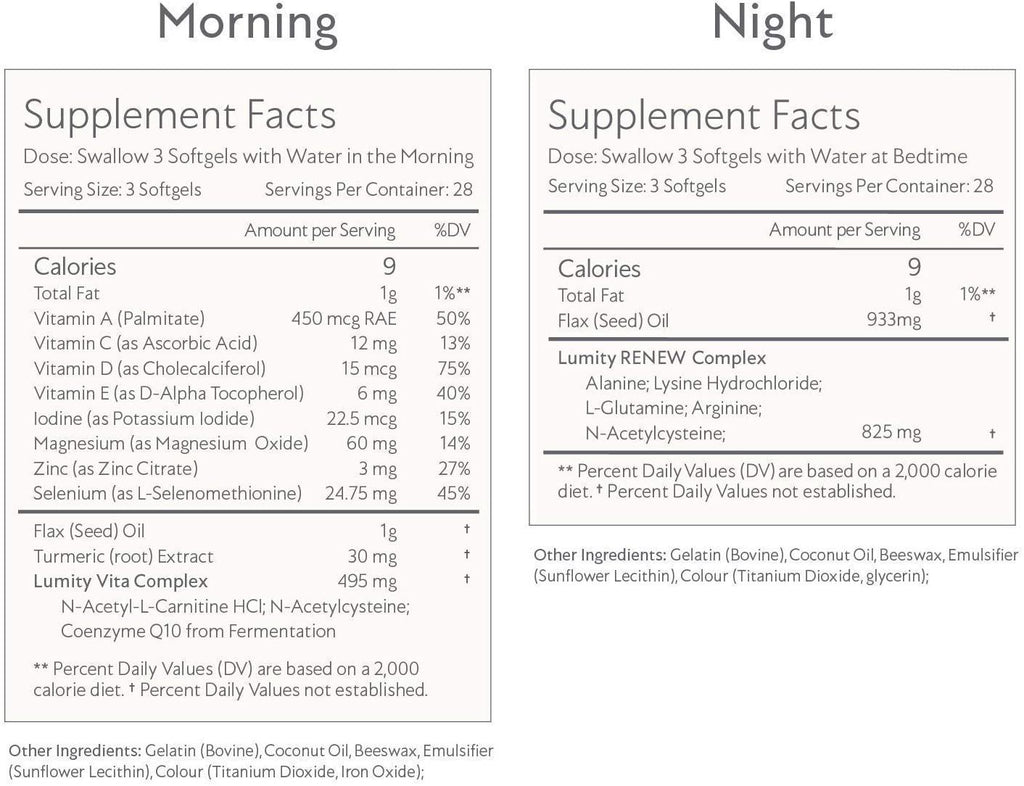 Ultimate Wellness Kit: LUMITY Morning & Night Female Supplements, Skin Nutrients Facial Oil and 4-in-1 Cleanse Trio for Women | Healthy Skin | Sleep, Energy & Immunity