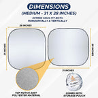 EcoNour 2-Piece Car Windshield Sun Shade, Sun Blocker for Car Windshield Reflects Heat and UV Rays, Foldable Automotive Interior Accessories for Sun Protection, Medium (28 in x 31 in)