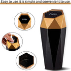 JUSTTOP Car Trash Can with Lid, Diamond  Small Automatic Portable Trash Can, Easy to Clean, Used in Car Home Office Interior Accessories, 2PCS(Gold)