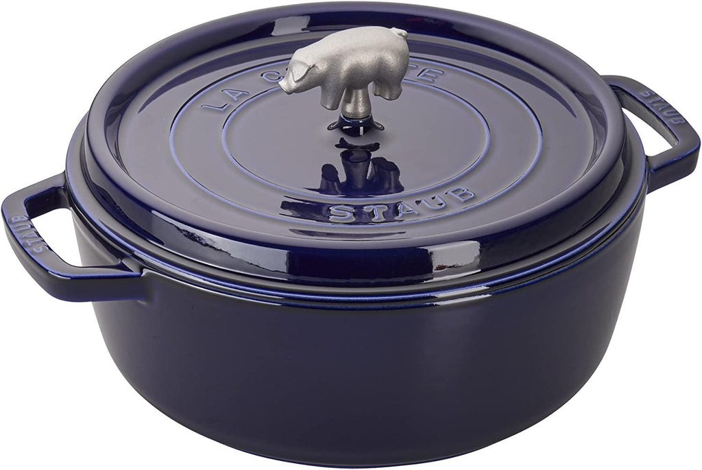Staub Cast Iron 6-qt Cochon Shallow Wide Round Cocotte - Dark Blue, Made in France