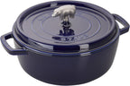 Staub Cast Iron 6-qt Cochon Shallow Wide Round Cocotte - Dark Blue, Made in France