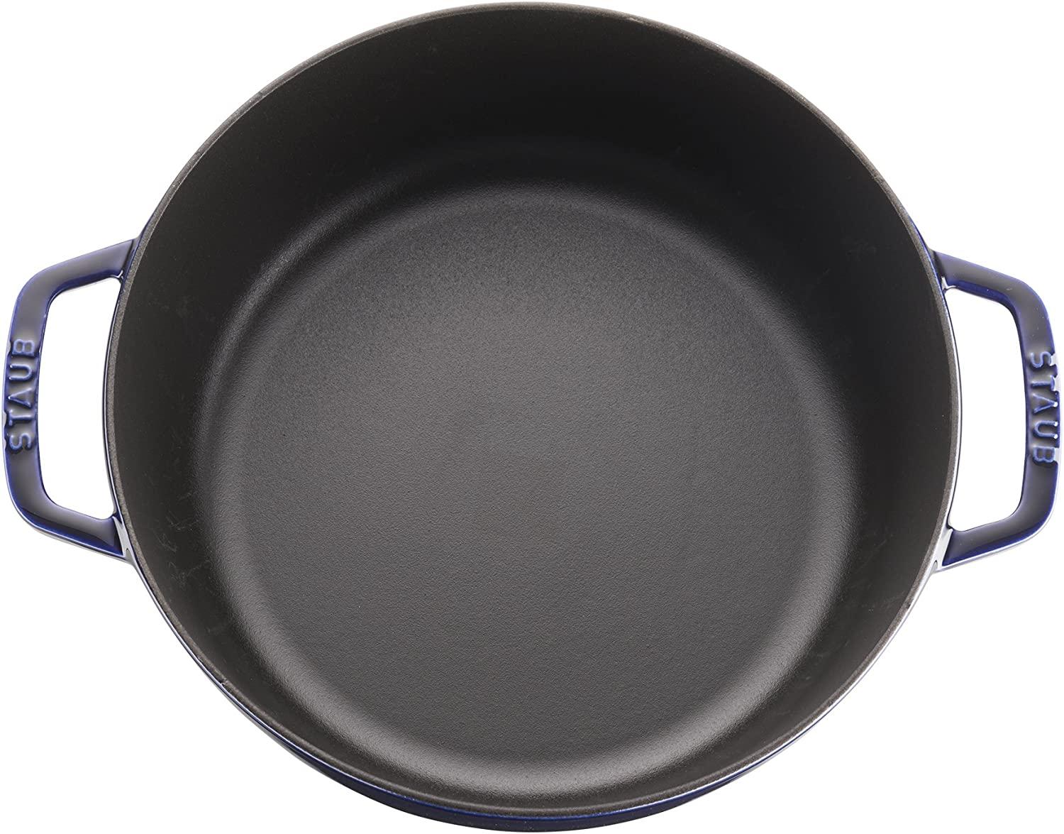 Staub Cast Iron 6-qt Cochon Shallow Wide Round Cocotte - Dark Blue, Made in France