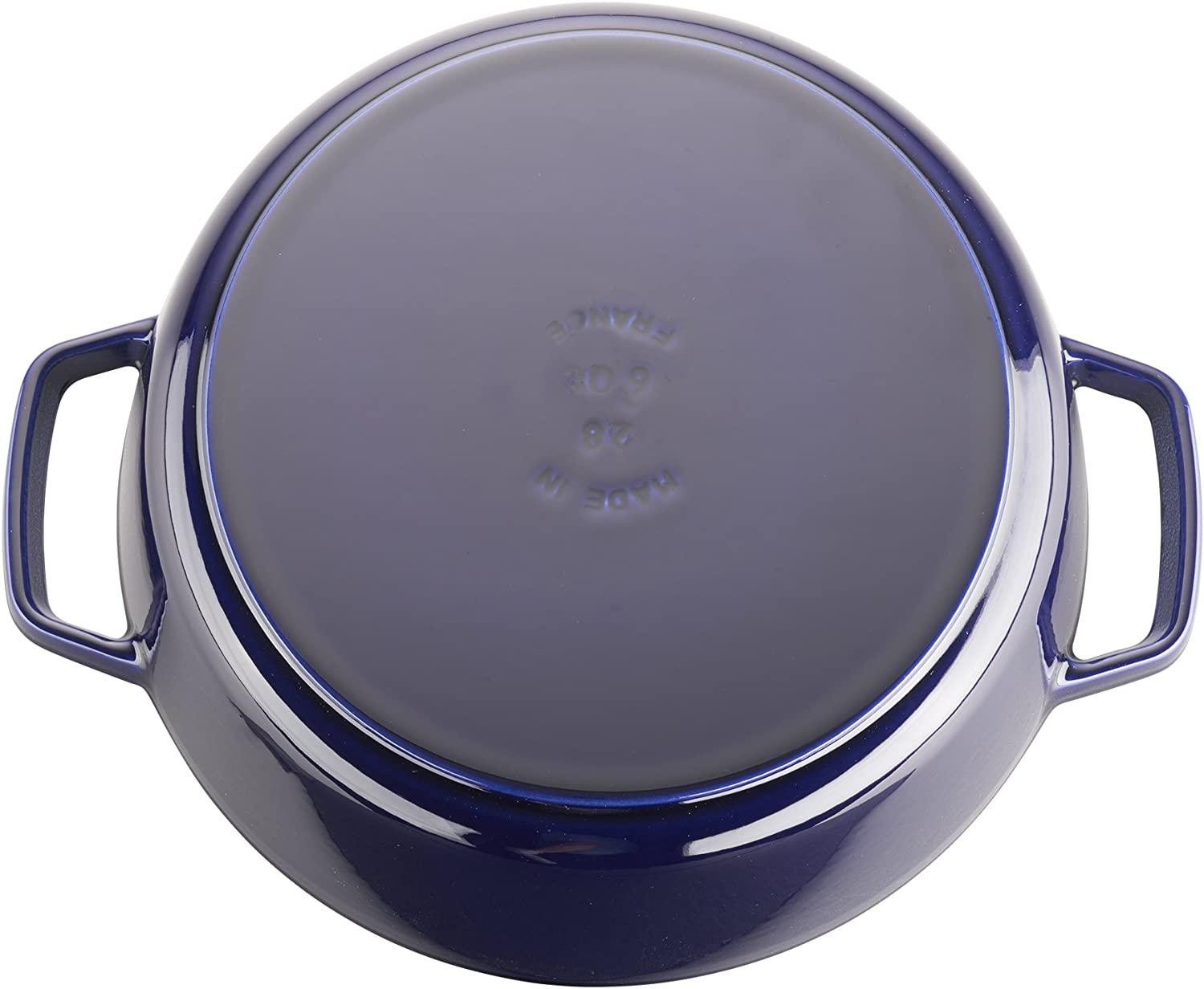 Staub Cast Iron 6-qt Cochon Shallow Wide Round Cocotte - Dark Blue, Made in France