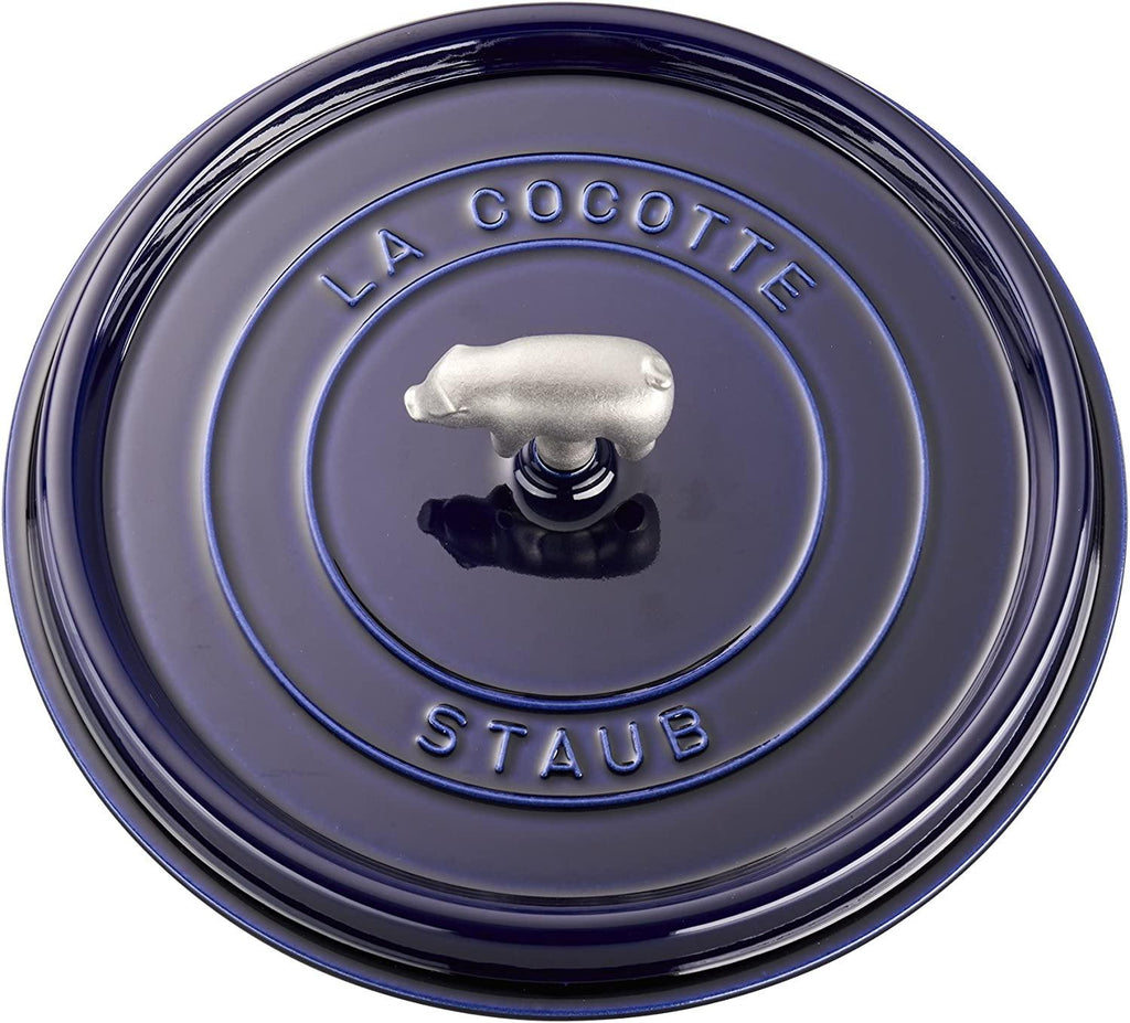 Staub Cast Iron 6-qt Cochon Shallow Wide Round Cocotte - Dark Blue, Made in France