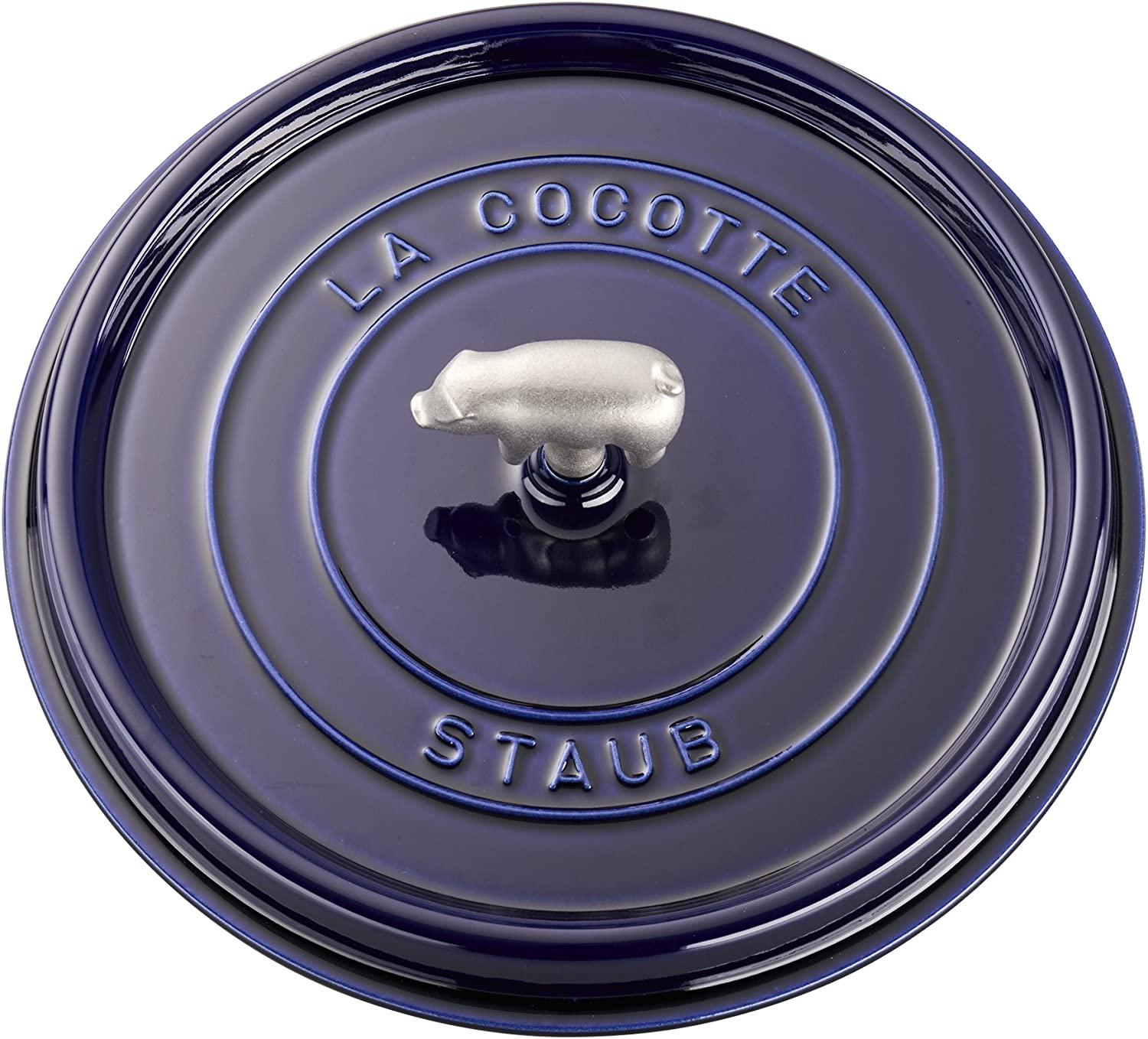 Staub Cast Iron 6-qt Cochon Shallow Wide Round Cocotte - Dark Blue, Made in France