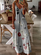 V-neck Floral Print Loose Maxi Dress