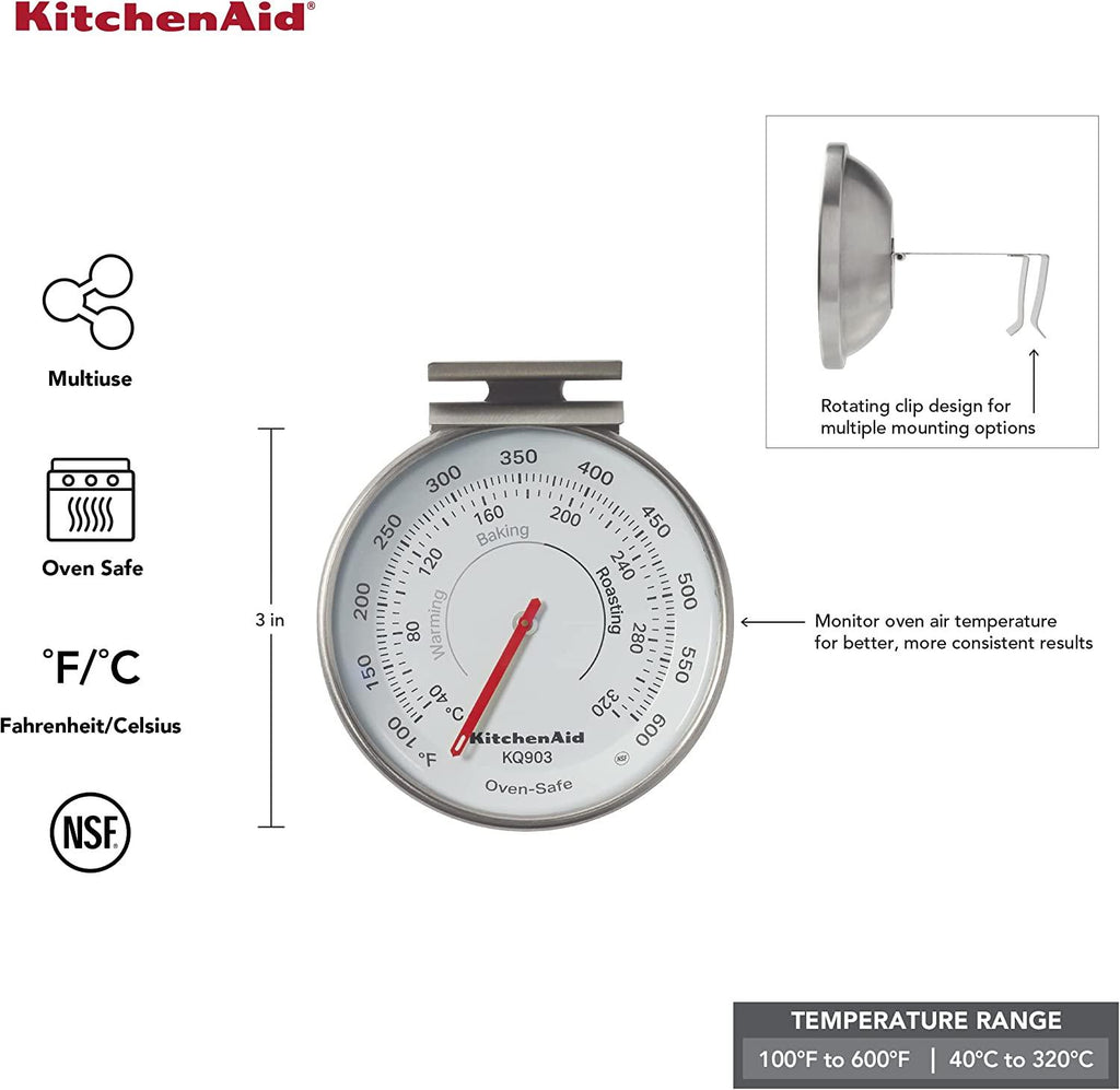KitchenAid KQ903 3-in Dial Oven/Appliance Thermometer, TEMPERATURE RANGE: 100F to 600F, Stainless Steel